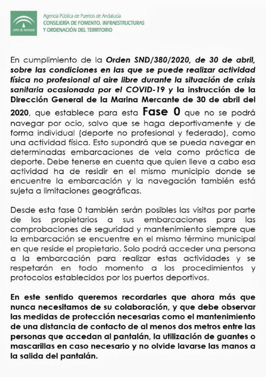 Orden de la Agencia Pública de Puertos de Andalucía en cuanto a la navegación